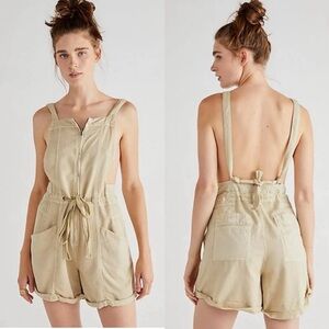 Free People Palm Valley Shortall Boho Zip Front Tie-Back Khaki